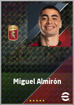 Miguel Almirón eFootball 2026 player card, 76 OVR RWF
