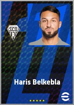 Haris Belkebla eFootball 2026 player card, 73 OVR CMF