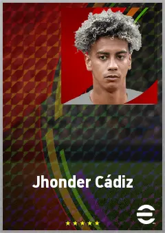 Jhonder Cádiz eFootball 2026 player card, 74 OVR CF