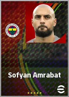 Sofyan Amrabat eFootball 2026 player card, 77 OVR DMF