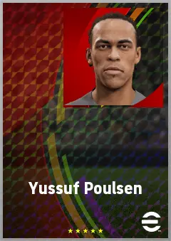 Yussuf Poulsen eFootball 2026 player card, 74 OVR CF