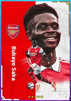 Bukayo Saka eFootball 2026 player card, 85 OVR RMF