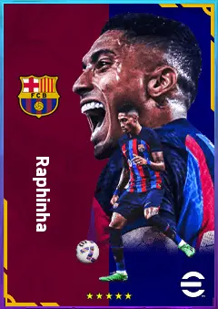 Raphinha eFootball 2026 player card, 82 OVR RWF