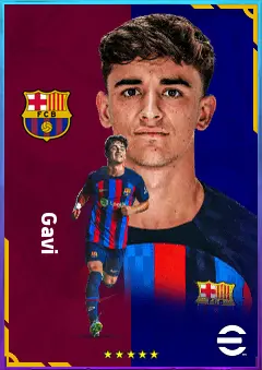 Gavi eFootball 2026 player card, 82 OVR CMF