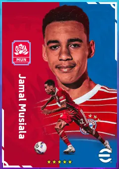 Jamal Musiala eFootball 2026 player card, 82 OVR AMF