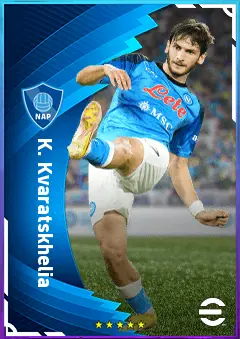 K. Kvaratskhelia eFootball 2026 player card, 77 OVR LWF