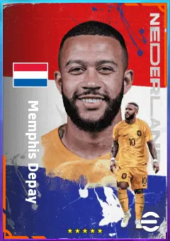 Memphis Depay eFootball 2026 player card, 82 OVR CF