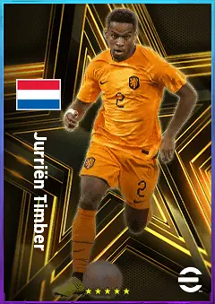 Jurriën Timber eFootball 2026 player card, 80 OVR CB