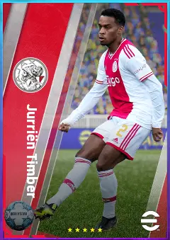Jurriën Timber eFootball 2026 player card, 82 OVR CB