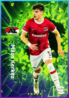 Milos Kerkez eFootball 2026 player card, 77 OVR LB