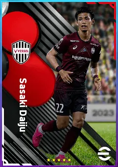 Sasaki Daiju eFootball 2026 player card, 70 OVR LMF