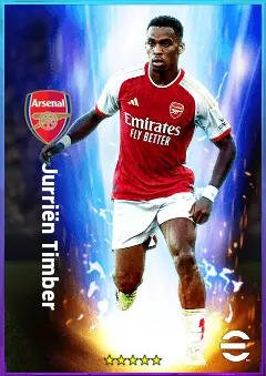 Jurriën Timber eFootball 2026 player card, 82 OVR CB