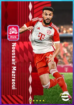Noussair Mazraoui eFootball 2026 player card, 82 OVR RB