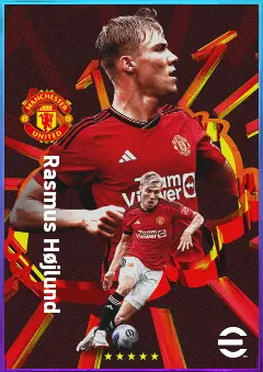 Rasmus Højlund eFootball 2026 player card, 82 OVR CF