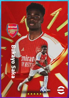 Bukayo Saka eFootball 2026 player card, 86 OVR RWF