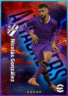 Nicolás González eFootball 2026 player card, 82 OVR RWF