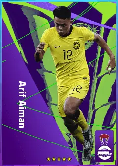 Arif Aiman eFootball 2026 player card, 76 OVR RWF