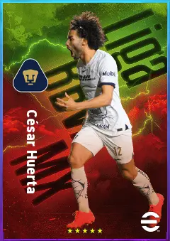 César Huerta eFootball 2026 player card, 80 OVR LWF