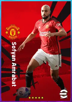 Sofyan Amrabat eFootball 2026 player card, 82 OVR DMF