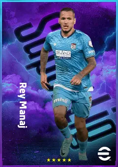 Rey Manaj eFootball 2026 player card, 77 OVR CF