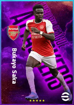 Bukayo Saka eFootball 2026 player card, 85 OVR RWF