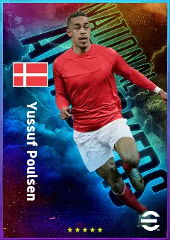 Yussuf Poulsen eFootball 2026 player card, 81 OVR CF