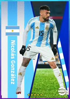 Nicolás González eFootball 2026 player card, 82 OVR RWF