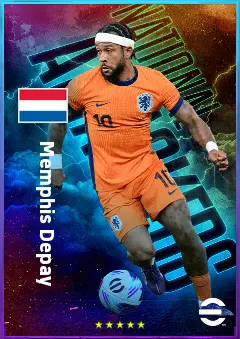 Memphis Depay eFootball 2026 player card, 82 OVR CF