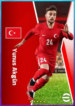 Yunus Akgün eFootball 2026 player card, 78 OVR RWF