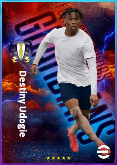 Destiny Udogie eFootball 2026 player card, 83 OVR LB