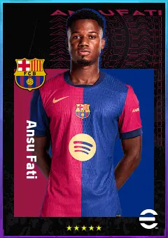 Ansu Fati eFootball 2026 player card, 83 OVR LWF