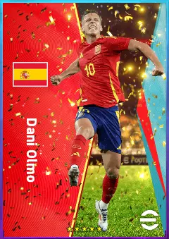Dani Olmo eFootball 2026 player card, 82 OVR AMF
