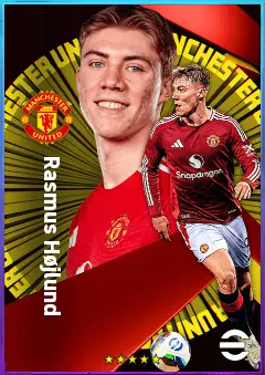 Rasmus Højlund eFootball 2026 player card, 83 OVR CF