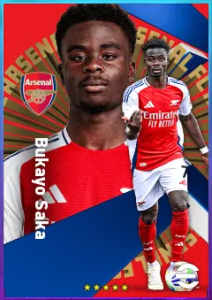 Bukayo Saka eFootball 2026 player card, 85 OVR RWF