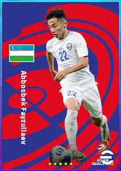 Abbosbek Fayzullaev eFootball 2026 player card, 78 OVR RWF