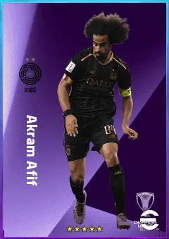 Akram Afif eFootball 2026 player card, 80 OVR LWF