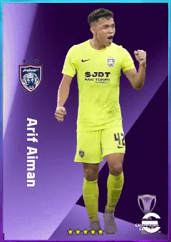 Arif Aiman eFootball 2026 player card, 76 OVR RWF
