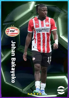Johan Bakayoko eFootball 2026 player card, 83 OVR RWF