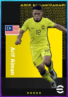 Arif Aiman eFootball 2026 player card, 76 OVR RWF