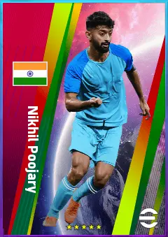 Nikhil Poojary eFootball 2026 player card, 78 OVR RB