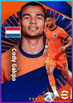 Cody Gakpo eFootball 2026 player card, 82 OVR CF