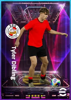 Tyler Dibling eFootball 2026 player card, 76 OVR RWF