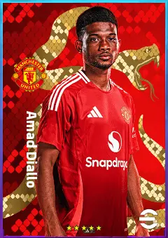 Amad Diallo eFootball 2026 player card, 80 OVR RWF
