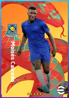 Moisés Caicedo eFootball 2026 player card, 83 OVR DMF