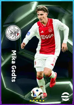 Mika Godts eFootball 2026 player card, 80 OVR LWF