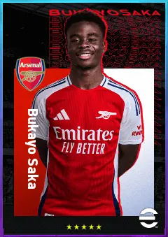 Bukayo Saka eFootball 2026 player card, 84 OVR RWF
