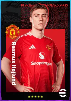 Rasmus Højlund eFootball 2026 player card, 82 OVR CF