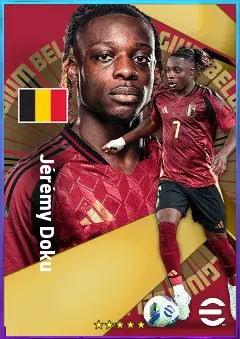 Jérémy Doku eFootball 2026 player card, 84 OVR LWF