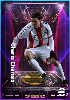 Charis Charisis eFootball 2026 player card, 76 OVR CMF
