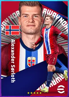 Alexander Sørloth eFootball 2026 player card, 83 OVR CF